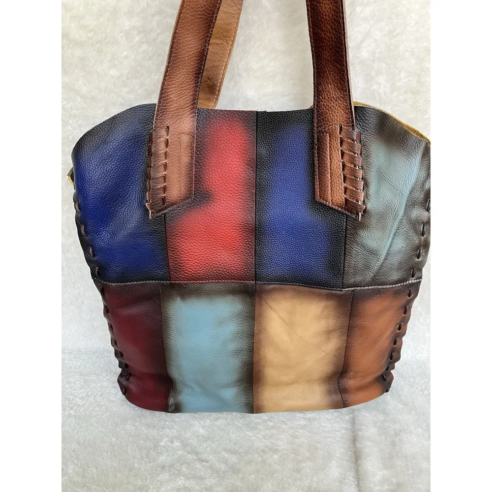 Amerileather Tote Patchwork Leather Handbag NWT Removable Center Pouch